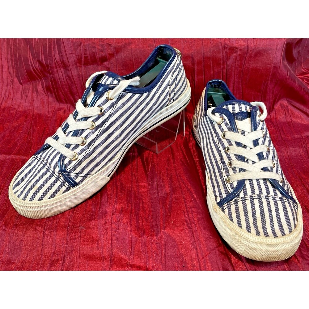 Mens Tommy Hilfiger Striped Blue White Canvas Lace-Up Sneakers sz 7.5M